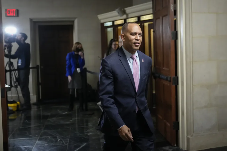 Rep. Hakeem Jeffries, D-N.Y., arrives for a leadership election meeting on Capitol Hill in Washington, D.C., on Wednesday. (Photo by Drew Angerer/Getty Images)