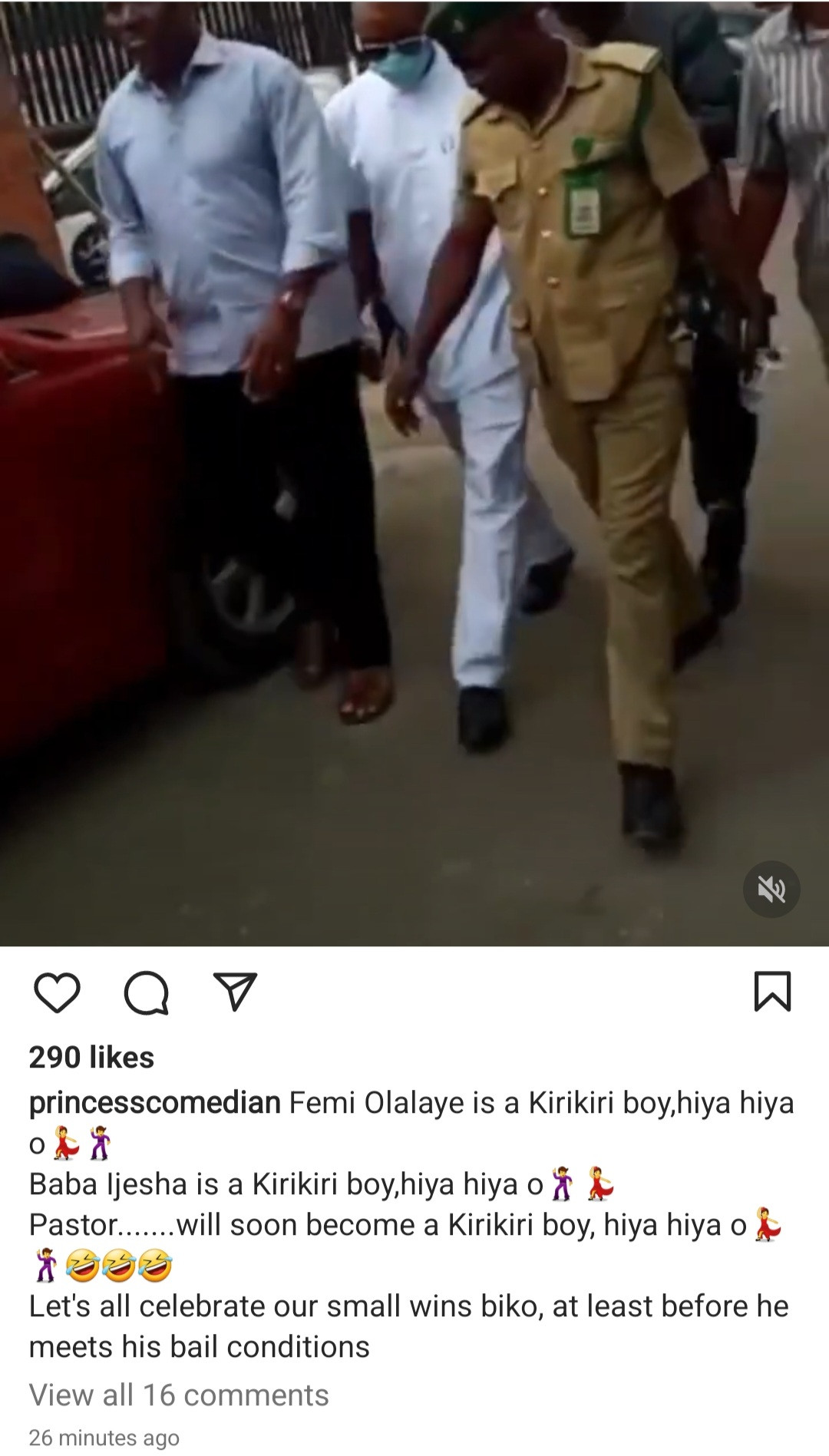 "Femi Olaleye is a kirikiri boy" Comedienne Princess reacts as video shows the doctor being led to Ikoyi Correctional Centre (video)