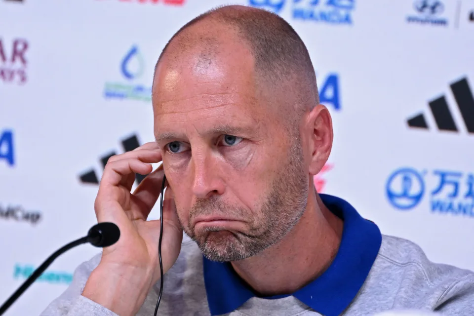 USA&#39;s coach Gregg Berhalter gives a press conference at the Qatar National Convention Center (QNCC) in Doha on November 28, 2022, on the eve of the Qatar 2022 World Cup football match between Iran and USA. (Photo by Patrick T. Fallon / AFP) (Photo by PATRICK T. FALLON/AFP via Getty Images)