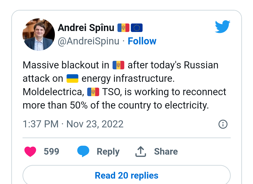 EU lawmakers label Russia a ?state sponsor of terrorism? as millions of people suffer from power cuts in Ukraine & Moldova