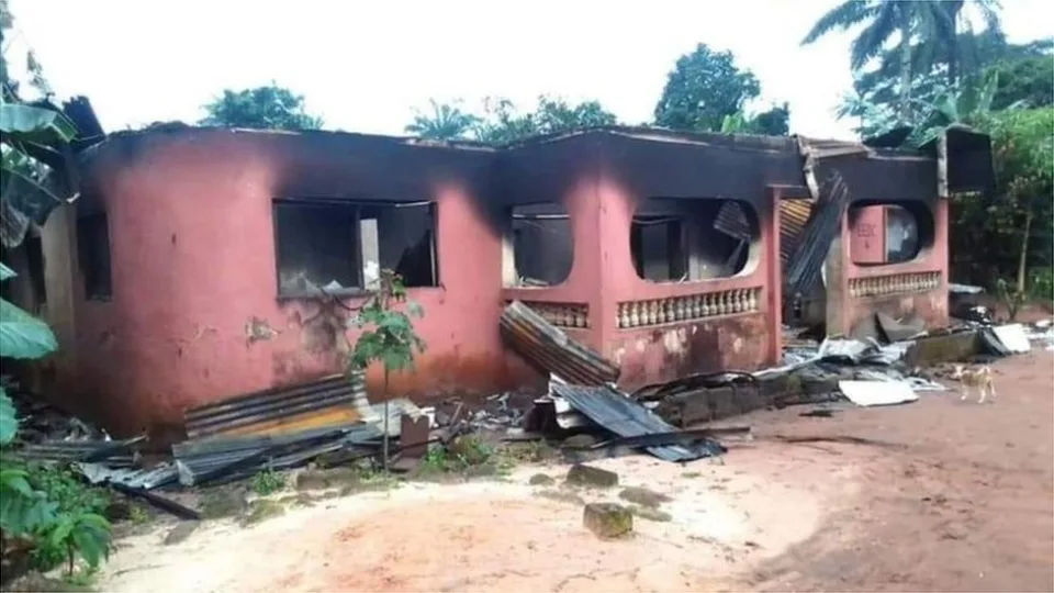 A home destroyed by suspected separatists in a village in Imo State in 2021
