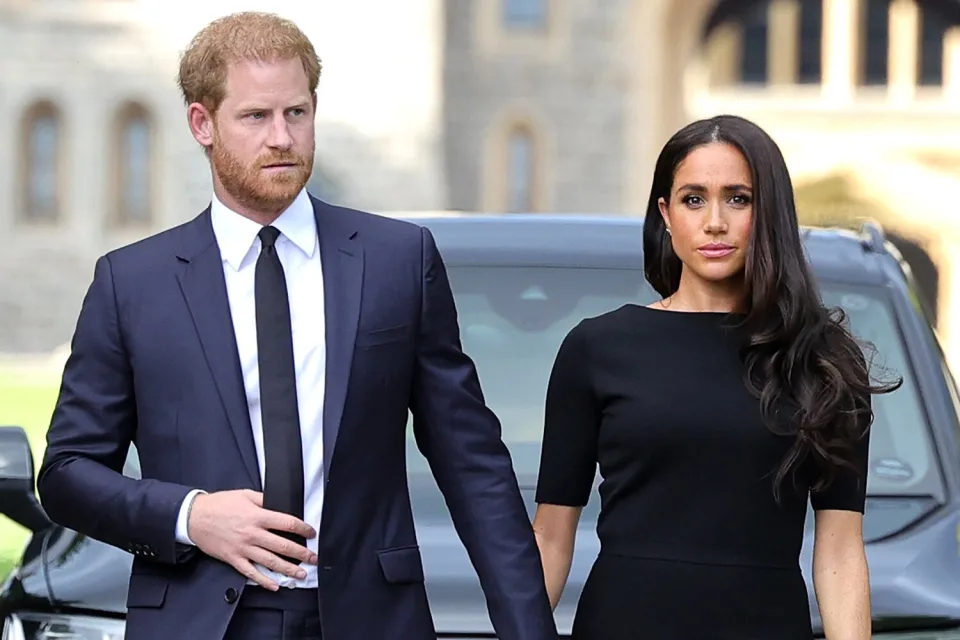 Prince Harry, Duke of Sussex, and Meghan, Duchess of Sussex arrive on the long Walk at Windsor Castle