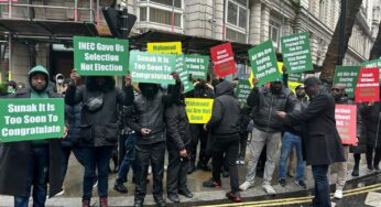 BREAKING: Heavy protest rocks High Commission in London over Nigeria’s election [Photos]