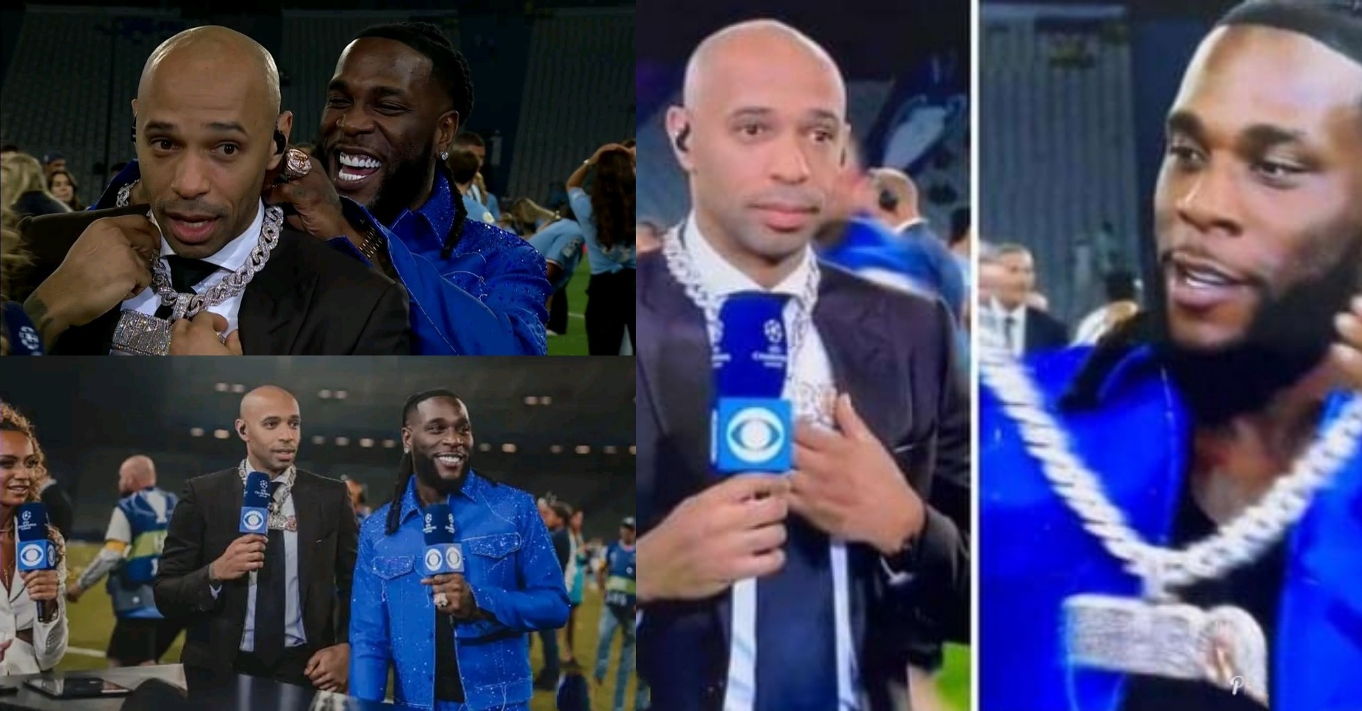 Watch Moment Burna Boy Gifted Thierry Henry His Chain At The UCL Final